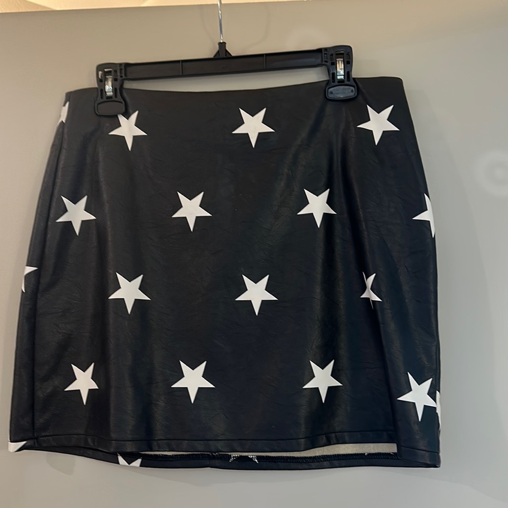 Black with Stars faux leather skirt